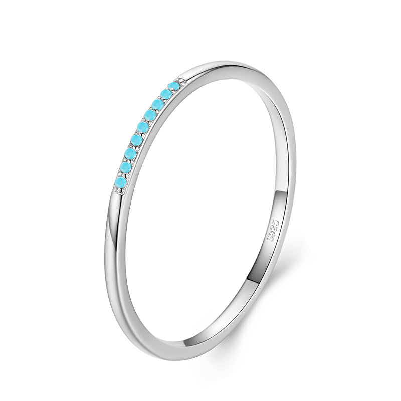 Simple And Versatile Sterling Silver Slender Rainbow Stone Ring